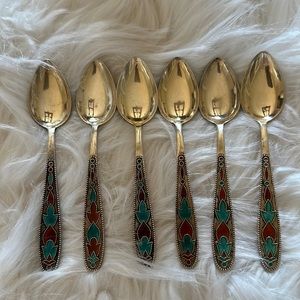 Soviet Era Cloisonné Enemal spoons set of 6